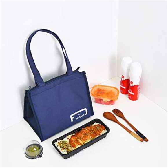 Waterproof Zipper Insulated Lunch Bag with Side Pocket for Beach, School, Office - Picture 2 of 12